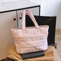 Quilted light pink nylon tote bag with padded handles and large storage capacity - 43*15*27cm / Light Pink