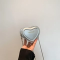 Mini silver heart-shaped crossbody bag with metallic finish and metal chain strap - Silver