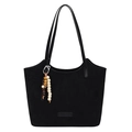 Bolso tote de ante sintético negro con correas finas y colgante de cuentas coloridas - Negro
