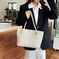 Sac cabas chic en paille blanc crème avec tissage chevrons et anses en corde - Argent (Style 2)