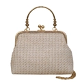 Retro-Strohbeutel mit goldenem Kettenhenkel und floralen Metalldetails - Beige