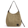 Minimalist crescent canvas shoulder bag in khaki olive green with brown leather straps - Light Khaki