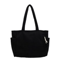 Détail du sac fourre-tout en velours côtelé noir montrant la texture et la poche latérale - Noir