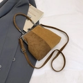 Vintage two-tone brown shell crossbody bag with retro metal clasp and adjustable strap - Suede Texture Style / Khaki
