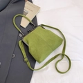 Vintage avocado green suede shell bag with metal clasp closure and adjustable strap - Suede Texture Style / Green