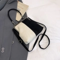 Vintage shell-shaped handbag in black and beige suede finish with metal clasp closure - Suede Texture Style / Black & White