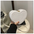 Bolso acolchado blanco en forma de corazón con elegante cremallera dorada y cadena - Blanco