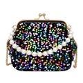 Pochette da sera con paillettes colorate, manico di perle e catena dorata - Colorato