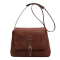 Retro dark brown suede small square crossbody bag with adjustable shoulder strap - Brown