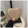 Sac bandoulière en forme de cœur beige matelassé avec fermeture éclair dorée chic - Kaki