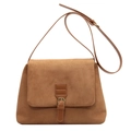 Brown faux suede rectangular crossbody bag with leather strap and flap closure - Brown