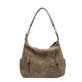 Bolso tote grande vintage marrón café en cuero lavado con diseño de varios bolsillos - Caqui