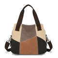 Retro-Canvas-Tragetasche mit Farblock-Design in Beige und Braun und Schultergurt - Braun-Tan Spleiß