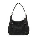 Bolso hobo vintage gris oscuro en ante sintético con cremalleras decorativas y herrajes plateados - Negro