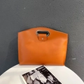 Elegant bright orange PU leather laptop document bag with metal cutout handle and snap closure - Yellow Brown