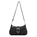 Borsa hobo chic in denim nero con cuciture a contrasto e hardware argento - Nero