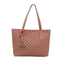 Pink tote bag with M-letter monogram print and golden metal logo charm - Pink