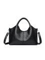 Schicke schwarze Handtasche aus Plissee-Kunstleder mit verstellbarem Gurt und Soft-Design - Schwarz