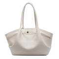 Elegant retro cream white lychee texture tote bag with stylish shoulder straps and metal buckle - White