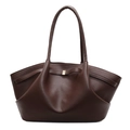 Dark brown lychee pattern leather tote bag with elegant side pleats and golden buckle - Brown