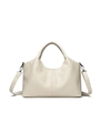 Minimalist beige leather shoulder bag with vertical stitching and adjustable strap - Off-white