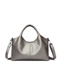 Metallic silver leather tote bag with lychee texture and adjustable shoulder strap - Antique Bronze