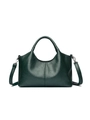 Dark green faux leather tote bag with pleated texture and detachable shoulder strap - Green