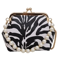 Borsa medico zebrata con grande manico di perle e tracolla a catena dorata - Zebra Print