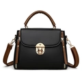 Chic black and brown litchi pattern PU leather handbag with gold twist lock and strap - Black