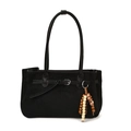 Bolso tote negro de ante sintético con correa larga y detalle de borla de madera - Negro