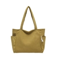 Minimalist large capacity mustard yellow corduroy tote bag with side pockets and top handles - Bag / Yellow