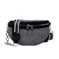 Sparkly rhinestone crescent fanny pack with silver chain and logo strap for women - Silver
