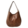 Borsa tote retrò in pelle marrone da donna con patchwork geometrico e grande capacità - Marrone