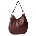 Borsa tote vintage bordeaux in pelle PU con motivo litchi e cuciture geometriche - Rosso