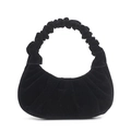 Elegante zwarte fluwelen gerimpelde handtas met scrunchie-handvat voor dames - Zwart