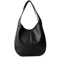 Grande borsa shopper nera minimalista in morbida pelle con cuciture decorative in patchwork - Nero