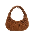 Caramelbruine suède hobo tas met geplooide textuur en scrunchie handvat voor dames - Bruin