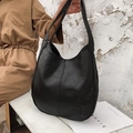 Black large leather tote bag with geometric stitching and pebbled texture details - Discount Black