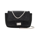Chic black crossbody bag featuring dark rhinestones and a silver chain strap - Black