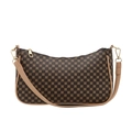 Borsa a spalla monogramma classica marrone scuro con motivi geometrici oro pallido - Cachi Scuro