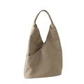 Chic beige quilted tote bag with square pattern in a creative triangular silhouette - Dark Khaki