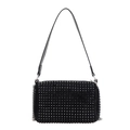 Schicke schwarze Zylindertasche mit dichten Strasssteinen und silberner Kette - Schwarz