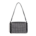 Modische schwarze Zylindertasche mit silbernen Strasssteinen und Leder-Schultergurt - Silber