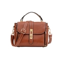 Braune Vintage Handtasche aus Ölwachsleder mit weißen Kontrastnähten und Goldschnalle - Hellbraun