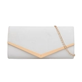 Elegante pochette bianca con trama intrecciata, finiture a V dorate e catena in metallo - Bianco