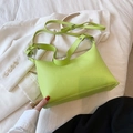 Minimalist large bucket tote bag in vibrant lime green pebbled leather with strap - Green