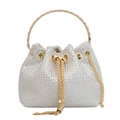 Sac seau élégant en strass blancs avec poignée dorée et bandoulière chaîne de luxe - Blanc