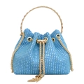 Sac seau bleu ciel orné de strass brillants avec poignée métallique dorée - Bleu