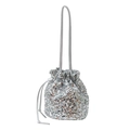 Silberne Pailletten-Beuteltasche mit Kordelzug und schmalem Schultergurt für Party-Mode - Silber