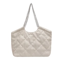 Elegante borsa tote trapuntata bianca con motivo a rombi e tracolla a catena - Bianco
